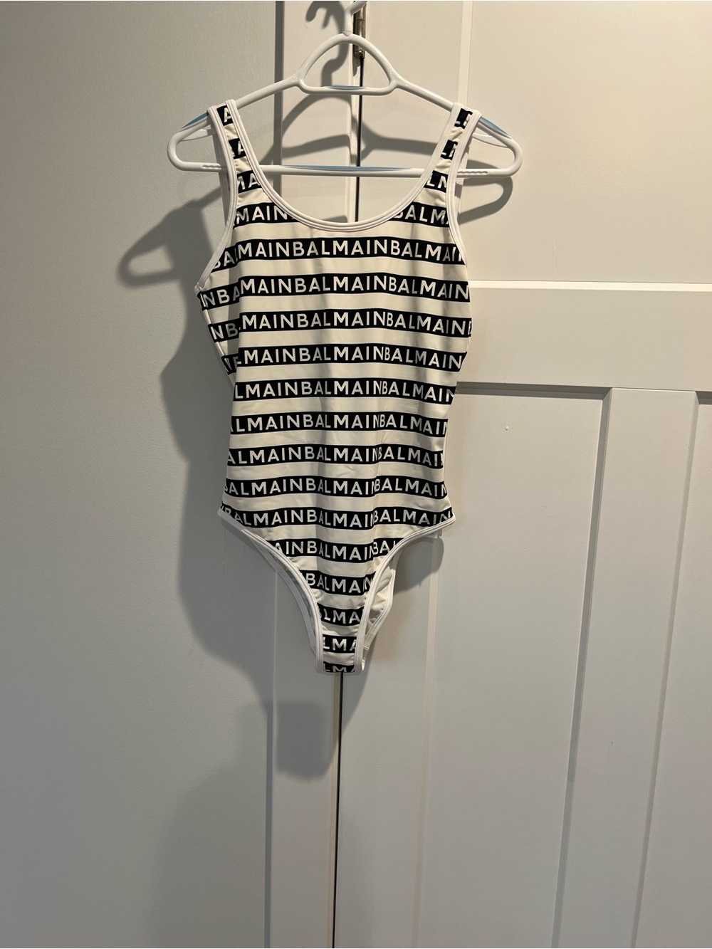 Balmain Black and White Logo One-Piece Swimsuit